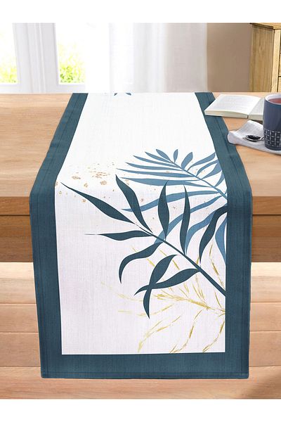 Realhomes Digital Printed Modern Stitched Rahel Knitted Runner with Colorful Leaf Pattern on White Background