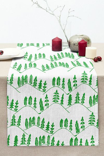 Realhomes Modern Tree Themed Digital Printed Decorative Stitched Raschel Knitted Runner