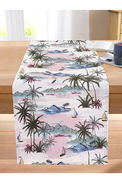 Realhomes Palm Trees Special Design Digital Printed Stitched Raschel Knitted Runner