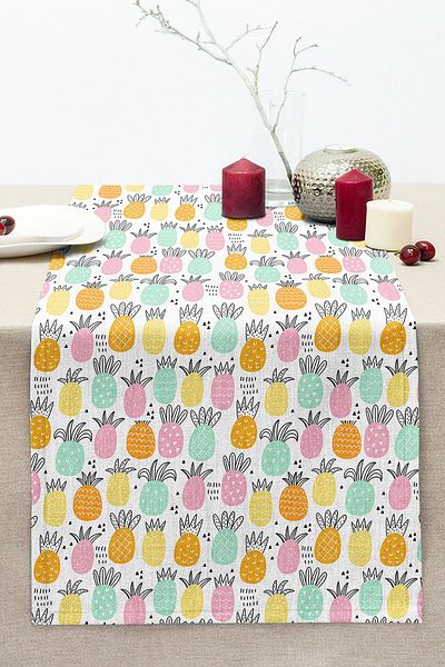 Realhomes Pastel Colored Pineapples Special Design Modern Stitched Raschel Knitted Runner