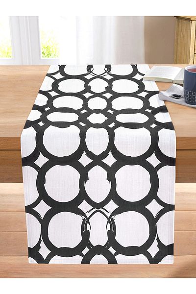 Realhomes Ring Patterned Digital Printed Modern Stitched Raschel Knitted Runner