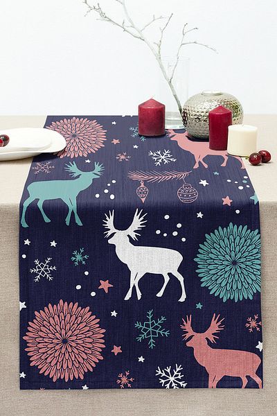 Realhomes Digital Printed Modern Stitched Raschel Knitted Runner with Deer Pattern on Colorful Background