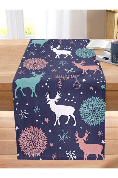 Realhomes Digital Printed Modern Stitched Raschel Knitted Runner with Deer Pattern on Colorful Background