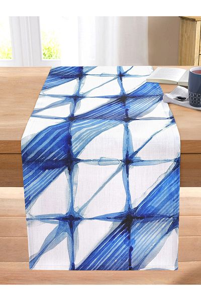 Realhomes Geometric Water Painted Digital Printed Decorative Stitched Raschel Knitted Runner