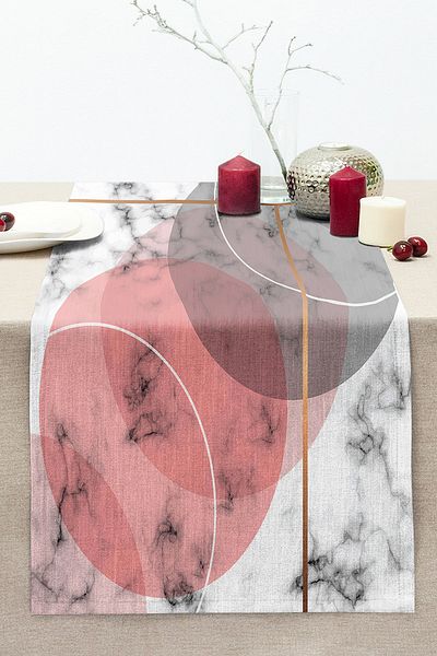 Realhomes Geometric Marble Patterned Digital Printed Stitched Raschel Knitted Runner