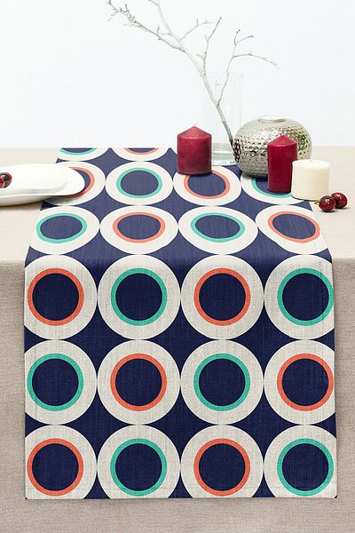 Realhomes Round Patterned Modern Digital Printed Decorative Stitched Raschel Knitted Runner