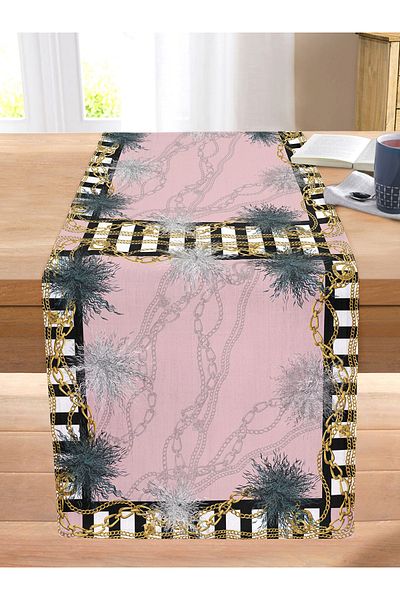 Realhomes Chain Patterned Special Design Digital Printed Modern Stitched Raschel Knitted Runner on Pink Floor