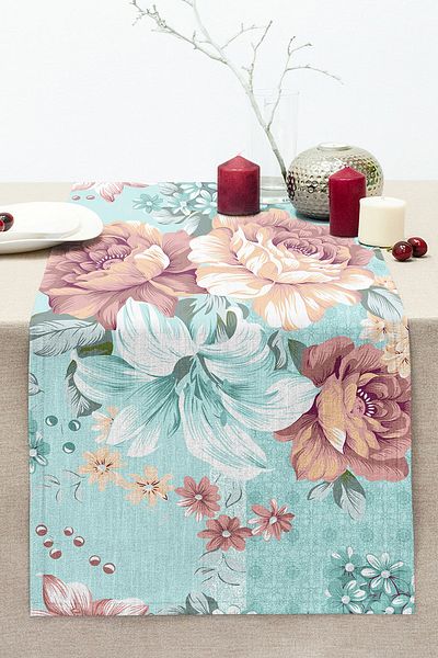 Realhomes Colorful Rose Motif Digital Printed Decorative Stitched Raschel Knitted Runner