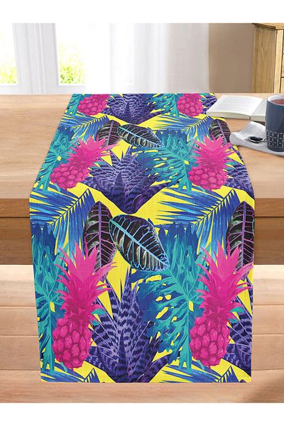 Realhomes Modern Stitched Raschel Knitted Runner with Tropical Forest Design on Yellow Background