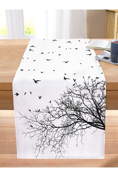 Realhomes Digital Printed Stitched Raschel Knitted Runner with Tree Branch Bird Design