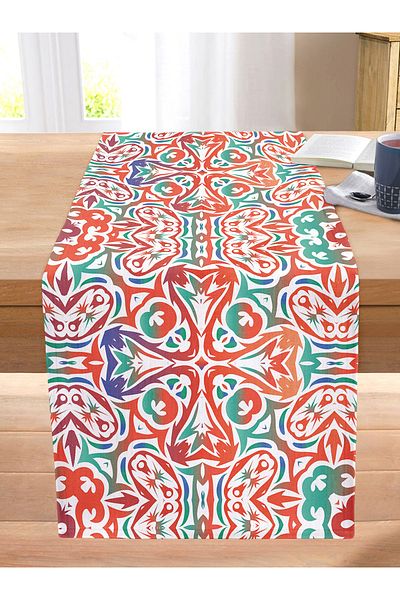 Realhomes Digital Printed Modern Stitched Raschel Knitted Runner with Tile Pattern on White Background