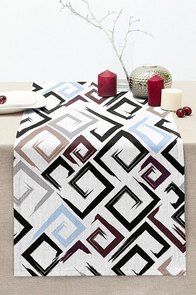 Realhomes Black Turquoise Labyrinth Drawing Modern Digital Printed Stitched Raschel Knitted Runner