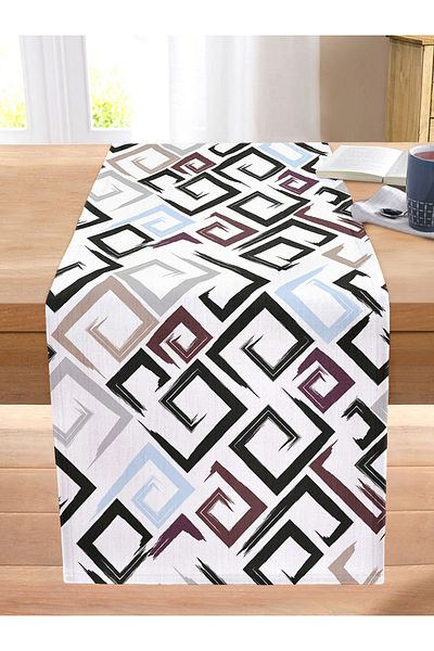 Realhomes Black Turquoise Labyrinth Drawing Modern Digital Printed Stitched Raschel Knitted Runner