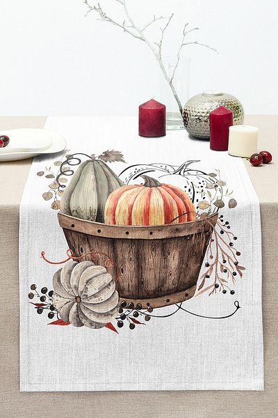 Realhomes Digital Printed Modern Stitched Raschel Knitted Runner with Colorful Pumpkin Pattern on White Background