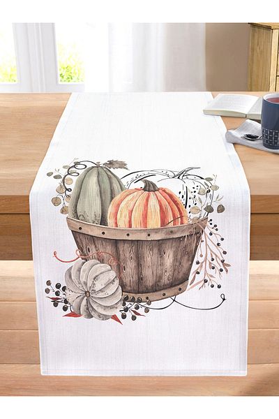 Realhomes Digital Printed Modern Stitched Raschel Knitted Runner with Colorful Pumpkin Pattern on White Background