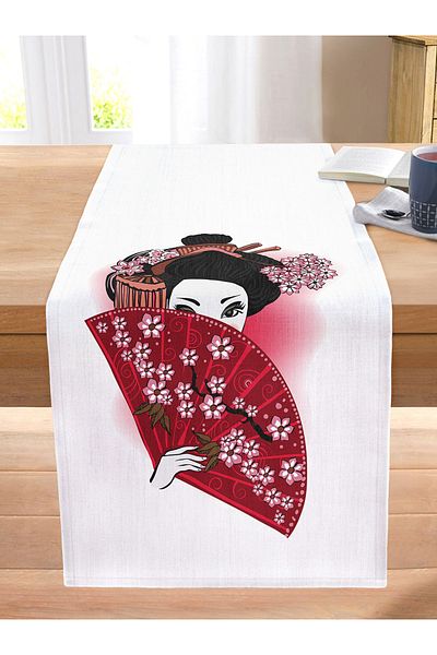 Realhomes Red Fan Shaman Japanese Women's Digital Printed Stitched Raschel Knitted Runner