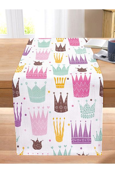 Realhomes Colorful King Queen Crown Figured Digital Printed Special Design Modern Stitched Raschel Knitted Runner