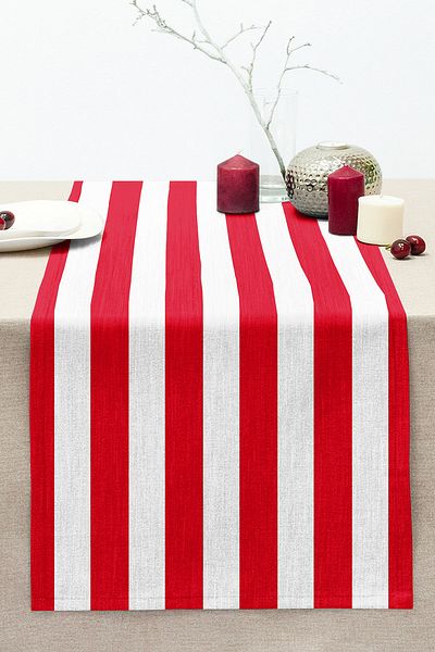 Realhomes Red and White Straight Line Design Digital Printed Decorative Stitched Raschel Knitted Runner