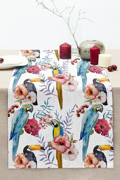 Realhomes Parrot Patterned Digital Printed Stitched Raschel Knitted Runner
