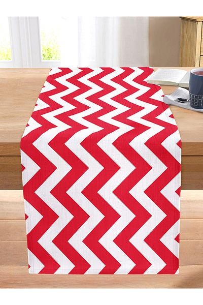 Realhomes Modern Zigzag Patterned Digital Printed Stitched Raschel Knitted Runner