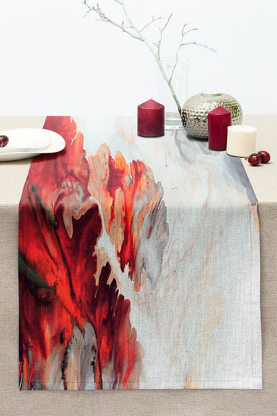 Realhomes Red Smoke Oil Paint Patterned Special Design Digital Printed Modern Stitched Raschel Knitted Runner