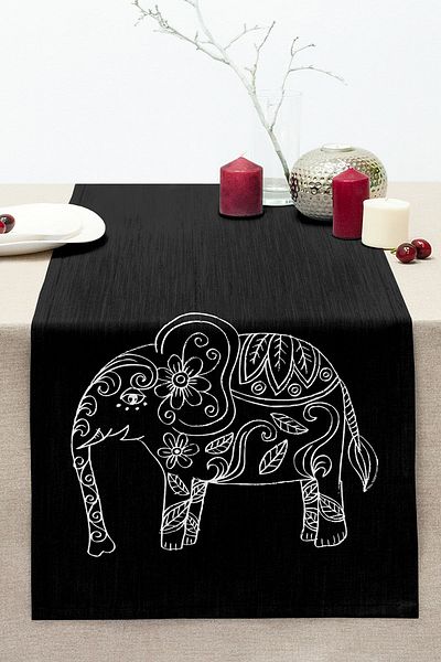 Realhomes Retro Mandala Elephant Patterned Special Design Stitched Raschel Knitted Runner