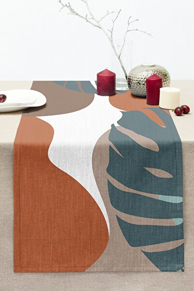 Realhomes Renkli Zemin Tropik Yaprak Çizimli Dijital Baskılı Dekoratif Dikişl...