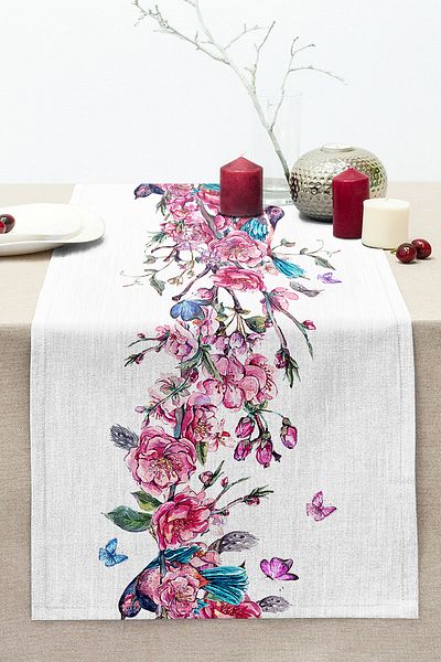 Realhomes Ivy Rose Patterned Bird Motif Digital Printed Stitched Raschel Knitted Runner