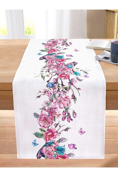Realhomes Ivy Rose Patterned Bird Motif Digital Printed Stitched Raschel Knitted Runner