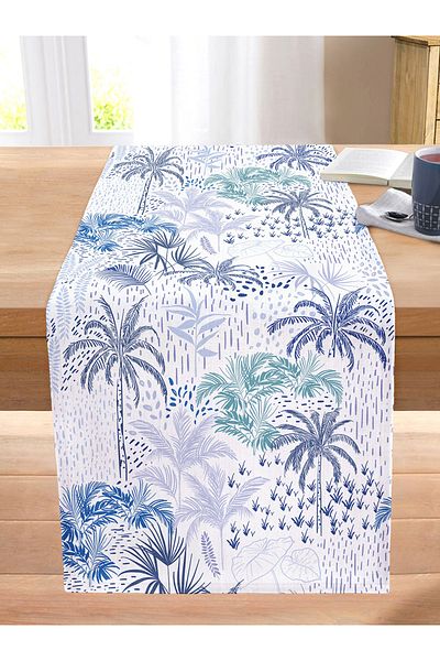 Realhomes Digital Printed Stitched Raschel Knitted Runner with Turquoise Palm Drawing