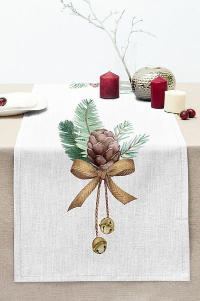 Realhomes Crystal Themed Digital Printed Decorative Stitched Raschel Knitted Runner with Pine Drawing