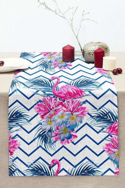 Realhomes Zigzag Background Flamingo Digital Printed Decorative Stitched Raschel Knitted Runner