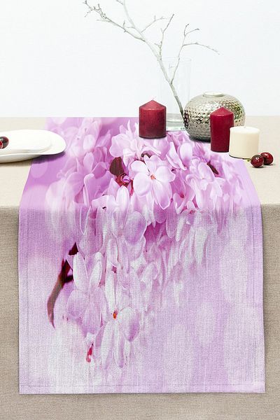 Realhomes Pink Flowers on White Background Digital Printed Modern Stitched Raschel Knitted Runner