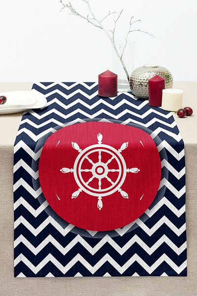 Realhomes Geometric Zigzag Patterned Anchor Digital Printed Modern Stitched Raschel Knitted Runner on Colorful Background