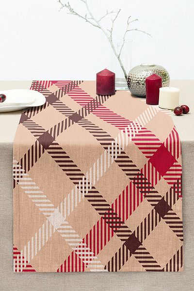 Realhomes Cream Background Striped Digital Printed Modern Stitched Raschel Knitted Runner