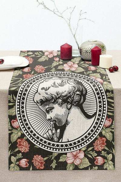 Realhomes Colorful Rose & Portrait Motif Digital Printed Decorative Stitched Raschel Knitted Runner