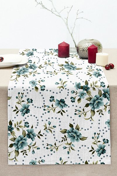 Realhomes Petrol Blue Rose Motif Modern Stitched Raschel Knitted Runner