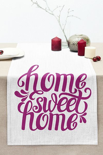 Realhomes Lilac Home Sweet Home Digital Printed Stitched Raschel Knitted Runner