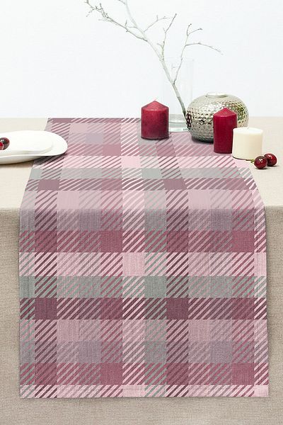 Realhomes Gray Background Plaid Pattern Decorative Stitched Raschel Knitted Runner