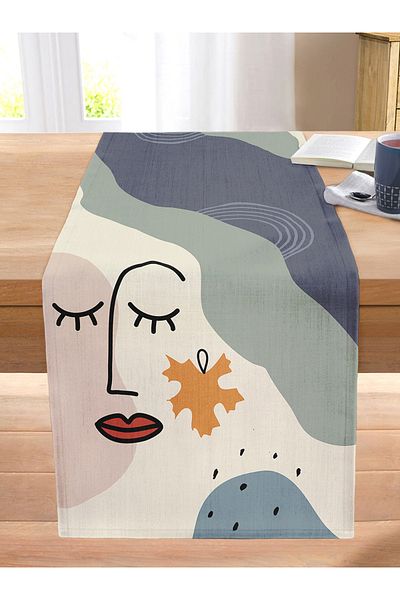Realhomes Women's Silhouette with Onedraw Drawing on Pastel Background Digital Printed Modern Stitched Raschel Knitted Runner