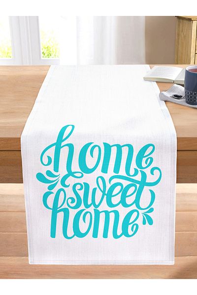 Realhomes Turkuaz Home Sweet Home Digital Printed Stitched Raschel Knitted Runner