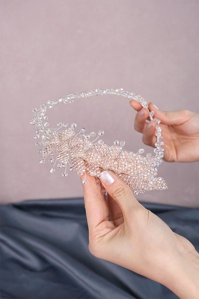 Hobigram Accesoriu de păr pentru mirese Flizyy Crystal Beaded Bridal Tiara – Coroană, Crystal Stone, Model elegant – T