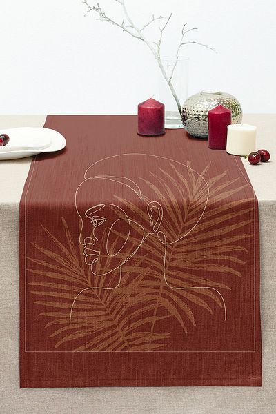 Realhomes Women's Silhouette Digital Printed Modern Stitched Raschel Knitted Runner with Onedraw Drawing on Coloured Background
