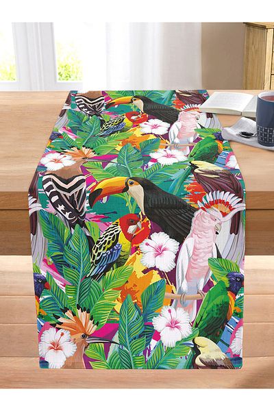 Realhomes Amazon Parrot Themed Digital Printed Stitched Raschel Knitted Runner