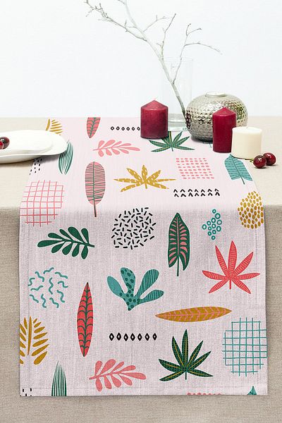 Realhomes Colorful Amazon Leafy Motifs Digital Printed Modern Stitched Raschel Knitted Runner