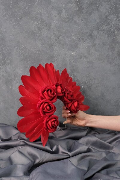 Hobigram تاج هينا للعروس بتصميم خاص مع وردة مخملية وريشة للعروس المميزة - إكس...