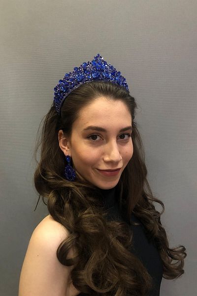 Hobigram إكسسوار شعر Keid Model Blue Bridal Henna Crown and Earrings - إكسسوار العروس، تصميم أنيق - إكسسوارات العروس
