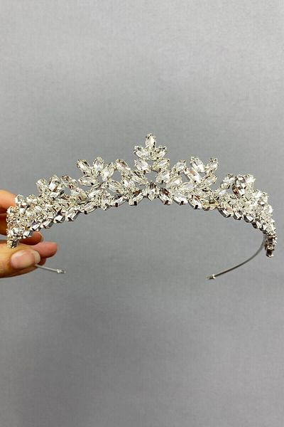 Hobigram Accesoriu pentru păr de mireasă Coroana de mireasă de vis de culoare argintie – Coroană, piatră de cristal, model elegant, coroană de mireasă – Coroană –