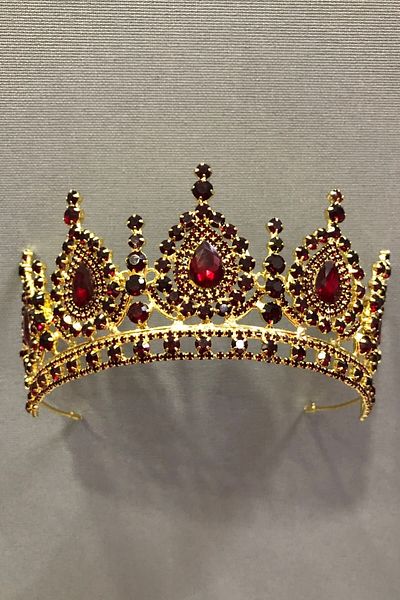 Hobigram Accesoriu pentru păr Ahu Henna roșu închis și Coroana de mireasă – Coroană, Piatră de cristal, Model elegant, Coroana de mireasă – Coroană