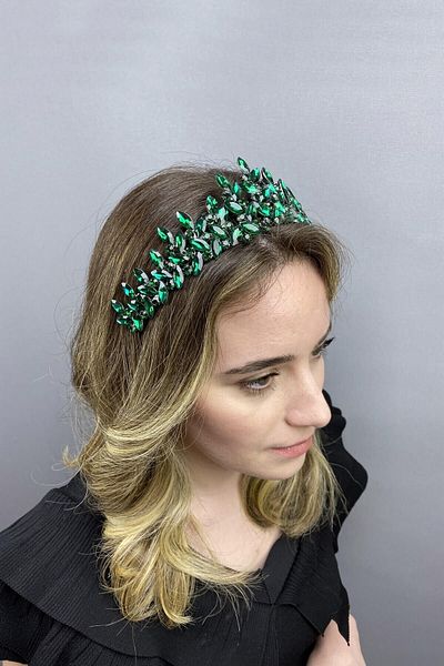 Hobigram Accesoriu Mireasa Coroana de Mireasa Model Subra Verde – Coroana, Pietre de Cristal, Model Elegant, Coroana de Mireasa – Coroana